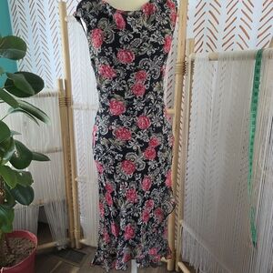 Jonathan Martin Elegant Black and Red Floral Midi Dress